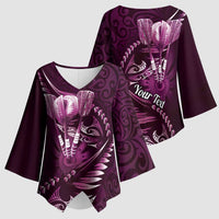 Personalised All Pink New Zealand Darts Kimono Sleeve Blouse Aoteroa Fern Maori Galaxy Style LT14 - Polynesian Pride