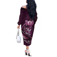 Personalised All Pink New Zealand Darts Off The Shoulder Long Sleeve Dress Aoteroa Fern Maori Galaxy Style LT14 - Polynesian Pride