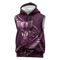 Personalised All Pink New Zealand Darts Sleeveless Zip Hoodie Aoteroa Fern Maori Galaxy Style LT14 Pink - Polynesian Pride