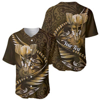 Personalised All Gold New Zealand Darts Baseball Jersey Aoteroa Fern Maori Galaxy Style