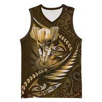 Personalised All Gold New Zealand Darts Basketball Jersey Aoteroa Fern Maori Galaxy Style LT14 Unisex Gold - Polynesian Pride