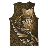 Personalised All Gold New Zealand Darts Basketball Jersey Aoteroa Fern Maori Galaxy Style LT14 - Polynesian Pride