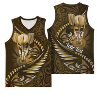 Personalised All Gold New Zealand Darts Basketball Jersey Aoteroa Fern Maori Galaxy Style LT14 - Polynesian Pride