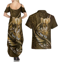 Personalised All Gold New Zealand Darts Couples Matching Summer Maxi Dress and Hawaiian Shirt Aoteroa Fern Maori Galaxy Style LT14 - Polynesian Pride