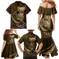 Personalised All Gold New Zealand Darts Family Matching Mermaid Dress and Hawaiian Shirt Aoteroa Fern Maori Galaxy Style LT14 - Polynesian Pride