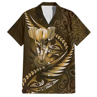 Personalised All Gold New Zealand Darts Family Matching Short Sleeve Bodycon Dress and Hawaiian Shirt Aoteroa Fern Maori Galaxy Style LT14 Dad's Shirt - Short Sleeve Gold - Polynesian Pride