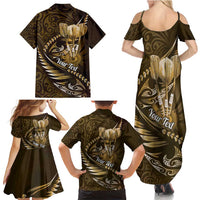 Personalised All Gold New Zealand Darts Family Matching Summer Maxi Dress and Hawaiian Shirt Aoteroa Fern Maori Galaxy Style LT14 - Polynesian Pride