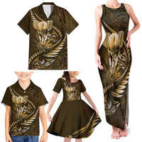 Personalised All Gold New Zealand Darts Family Matching Tank Maxi Dress and Hawaiian Shirt Aoteroa Fern Maori Galaxy Style LT14 - Polynesian Pride