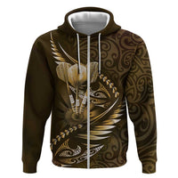 Personalised All Gold New Zealand Darts Hoodie Aoteroa Fern Maori Galaxy Style LT14 Zip Hoodie Gold - Polynesian Pride
