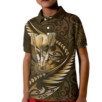 Personalised All Gold New Zealand Darts Kid Polo Shirt Aoteroa Fern Maori Galaxy Style LT14 Kid Gold - Polynesian Pride