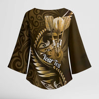 Personalised All Gold New Zealand Darts Kimono Sleeve Blouse Aoteroa Fern Maori Galaxy Style LT14 - Polynesian Pride