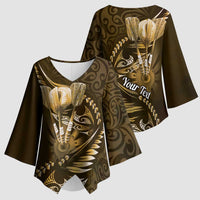 Personalised All Gold New Zealand Darts Kimono Sleeve Blouse Aoteroa Fern Maori Galaxy Style LT14 - Polynesian Pride