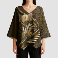 Personalised All Gold New Zealand Darts Kimono Sleeve Blouse Aoteroa Fern Maori Galaxy Style LT14 - Polynesian Pride