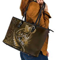 Personalised All Gold New Zealand Darts Leather Tote Bag Aoteroa Fern Maori Galaxy Style LT14 - Polynesian Pride