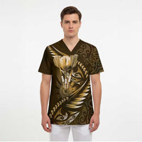 Personalised All Gold New Zealand Darts Scrub Top Aoteroa Fern Maori Galaxy Style - Polynesian Pride