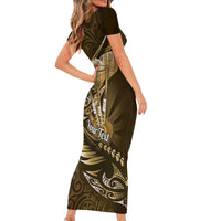 Personalised All Gold New Zealand Darts Short Sleeve Bodycon Dress Aoteroa Fern Maori Galaxy Style LT14 - Polynesian Pride