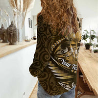 Personalised All Gold New Zealand Darts Women Casual Shirt Aoteroa Fern Maori Galaxy Style LT14 - Polynesian Pride