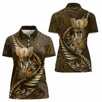 Personalised All Gold New Zealand Darts Women Polo Shirt Aoteroa Fern Maori Galaxy Style LT14 - Polynesian Pride