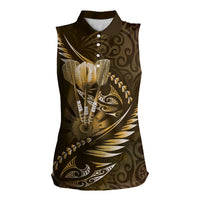 Personalised All Gold New Zealand Darts Women Sleeveless Polo Shirt Aoteroa Fern Maori Galaxy Style LT14 Female Gold - Polynesian Pride