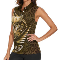 Personalised All Gold New Zealand Darts Women Sleeveless Polo Shirt Aoteroa Fern Maori Galaxy Style LT14 - Polynesian Pride
