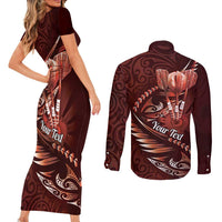 Personalised All Red New Zealand Darts Couples Matching Short Sleeve Bodycon Dress and Long Sleeve Button Shirt Aoteroa Fern Maori Galaxy Style LT14 - Polynesian Pride