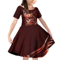 Personalised All Red New Zealand Darts Family Matching Off Shoulder Short Dress and Hawaiian Shirt Aoteroa Fern Maori Galaxy Style LT14 Daughter's Dress Red - Polynesian Pride
