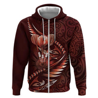Personalised All Red New Zealand Darts Hoodie Aoteroa Fern Maori Galaxy Style LT14 Zip Hoodie Red - Polynesian Pride