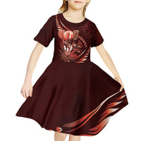 Personalised All Red New Zealand Darts Kid Short Sleeve Dress Aoteroa Fern Maori Galaxy Style LT14 - Polynesian Pride
