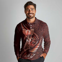 Personalised All Red New Zealand Darts Long Sleeve Polo Shirt Aoteroa Fern Maori Galaxy Style LT14 - Polynesian Pride