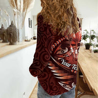 Personalised All Red New Zealand Darts Women Casual Shirt Aoteroa Fern Maori Galaxy Style LT14 - Polynesian Pride