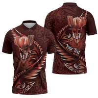Personalised All Red New Zealand Darts Zipper Polo Shirt Aoteroa Fern Maori Galaxy Style LT14 - Polynesian Pride