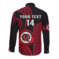 Personalised Hawaii Kahuku High And Intermediate School Long Sleeve Button Shirt Red Raiders Kakau Pattern LT14 - Polynesian Pride