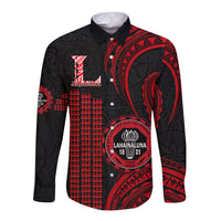 Personalised Hawaii Lahainaluna High School Long Sleeve Button Shirt Polynesian Kakau Pattern LT14 Unisex Red - Polynesian Pride