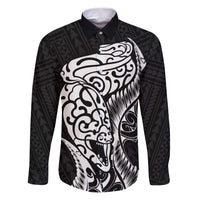 New Zealand Eel Family Matching Puletasi and Hawaiian Shirt Tuna Aotearoa Maori Patten - Black LT14 Dad's Shirt - Long Sleeve Black - Polynesian Pride