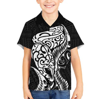New Zealand Eel Family Matching Short Sleeve Bodycon Dress and Hawaiian Shirt Tuna Aotearoa Maori Patten - Black LT14 Son's Shirt Black - Polynesian Pride