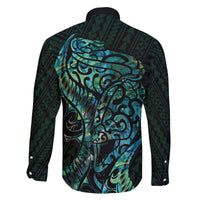 New Zealand Eel Family Matching Puletasi and Hawaiian Shirt Tuna Aotearoa Maori With Paua Shell - Turquoise LT14 - Polynesian Pride