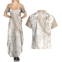 Polynesia Couples Matching Summer Maxi Dress and Hawaiian Shirt Polynesian Tropical Flowers Beige Pastel Vibes LT14 - Polynesian Pride