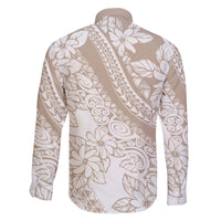 Polynesia Family Matching Long Sleeve Bodycon Dress and Hawaiian Shirt Polynesian Tropical Flowers Beige Pastel Vibes LT14 - Polynesian Pride