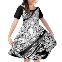 Polynesia Family Matching Short Sleeve Bodycon Dress and Hawaiian Shirt Polynesian Tropical Flowers Black Pastel Vibes LT14 Daughter's Dress Black - Polynesian Pride