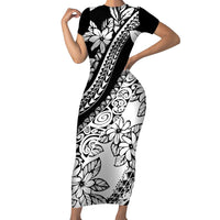 Polynesia Family Matching Short Sleeve Bodycon Dress and Hawaiian Shirt Polynesian Tropical Flowers Black Pastel Vibes LT14 Mom's Dress Black - Polynesian Pride