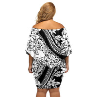 Polynesia Off Shoulder Short Dress Polynesian Tropical Flowers Black Pastel Vibes LT14 - Polynesian Pride