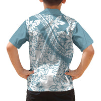 Polynesia Family Matching Off Shoulder Long Sleeve Dress and Hawaiian Shirt Polynesian Tropical Flowers Blue Pastel Vibes LT14 - Polynesian Pride