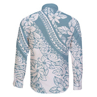 Polynesia Family Matching Off Shoulder Long Sleeve Dress and Hawaiian Shirt Polynesian Tropical Flowers Blue Pastel Vibes LT14 - Polynesian Pride