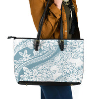 Polynesia Leather Tote Bag Polynesian Tropical Flowers Blue Pastel Vibes LT14 - Polynesian Pride