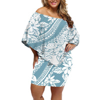 Polynesia Off Shoulder Short Dress Polynesian Tropical Flowers Blue Pastel Vibes LT14 Women Blue - Polynesian Pride