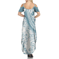 Polynesia Summer Maxi Dress Polynesian Tropical Flowers Blue Pastel Vibes LT14 - Polynesian Pride