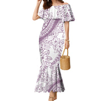 Polynesia Family Matching Mermaid Dress and Hawaiian Shirt Polynesian Tropical Flowers Purple Pastel Vibes LT14 Mom's Dress Purple - Polynesian Pride