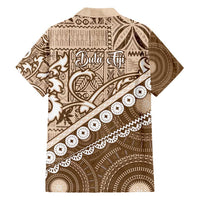 Beige Bula Fiji Family Matching Short Sleeve Bodycon Dress and Hawaiian Shirt Fijian Language Week Tapa Cloth - Pastel LT14 - Polynesian Pride