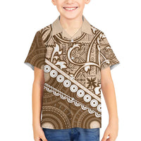 Beige Bula Fiji Family Matching Short Sleeve Bodycon Dress and Hawaiian Shirt Fijian Language Week Tapa Cloth - Pastel LT14 Son's Shirt Beige - Polynesian Pride