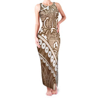 Beige Bula Fiji Family Matching Tank Maxi Dress and Hawaiian Shirt Fijian Language Week Tapa Cloth - Pastel LT14 Mom's Dress Beige - Polynesian Pride